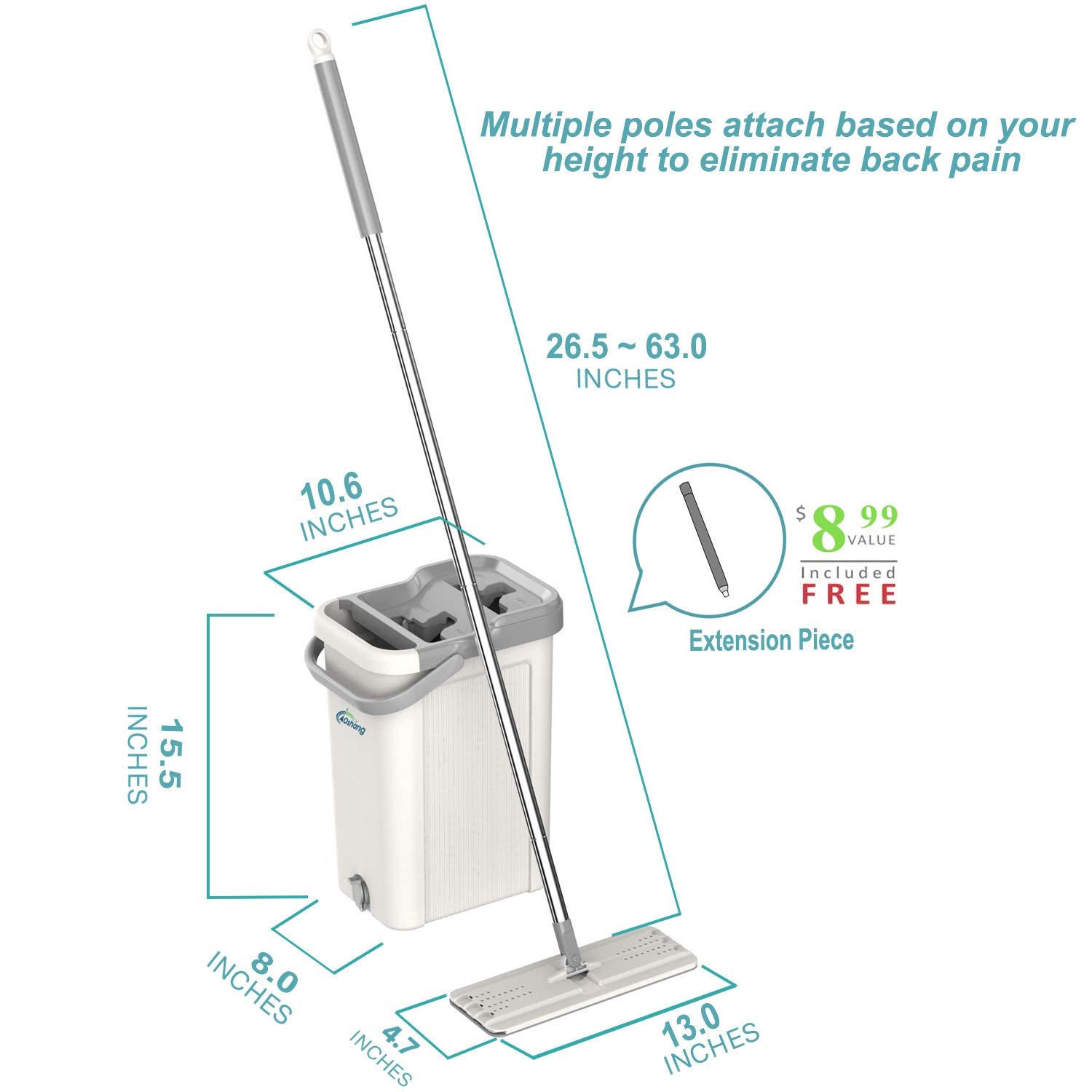 4 in 1 Flat Mop and Bucket Hand Free Wringing Floor Cleaning Mop