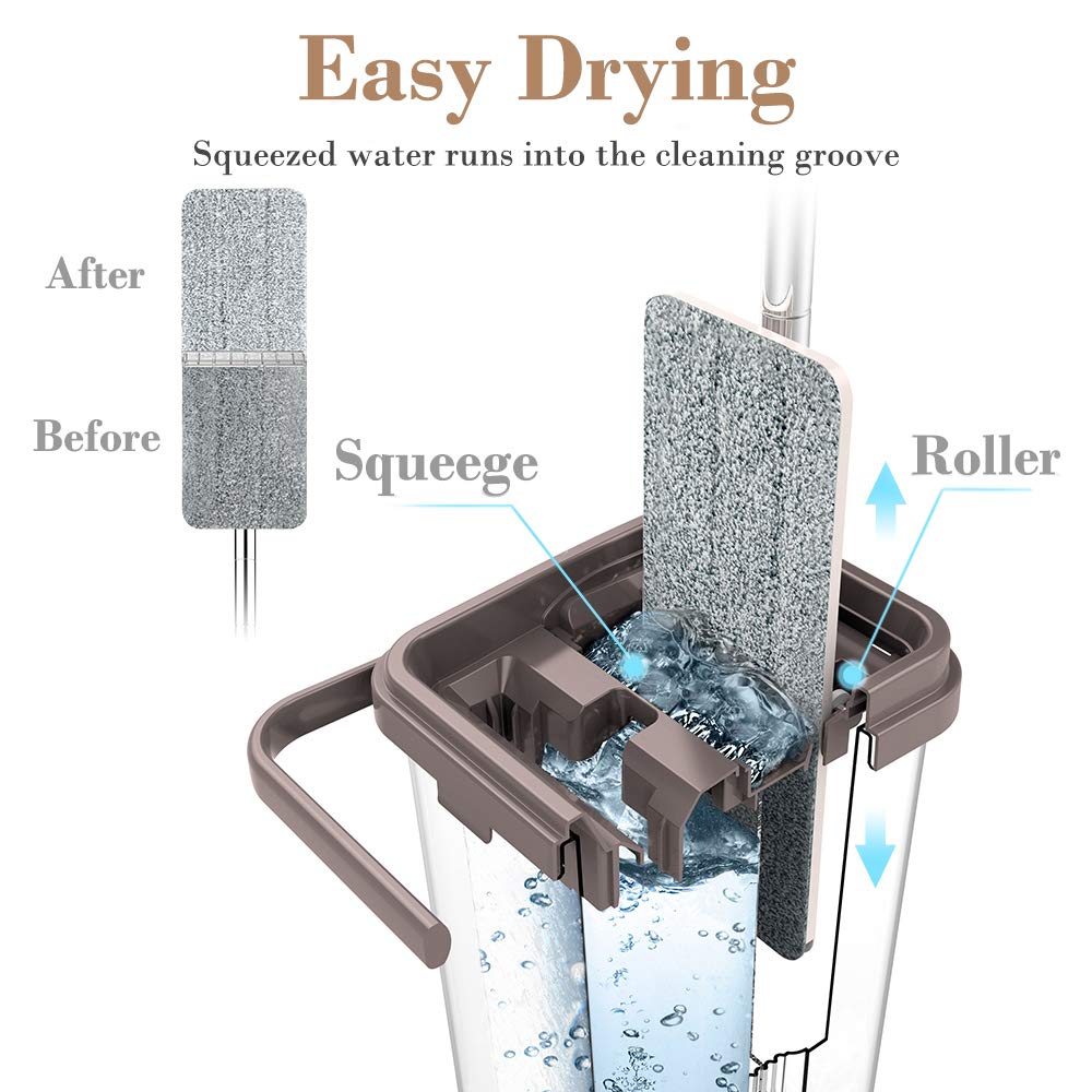4 in 1 Flat Mop and Bucket Hand Free Wringing Floor Cleaning Mop