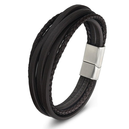 Stainless Steel Chain Genuine Leather Bracelet