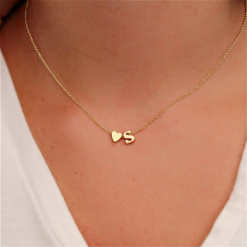 Heart Initial Necklace Personalized Letter Necklace Name Jewelry
