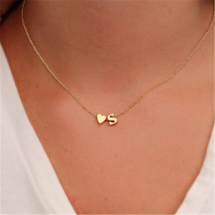 Heart Initial Necklace Personalized Letter Necklace Name Jewelry