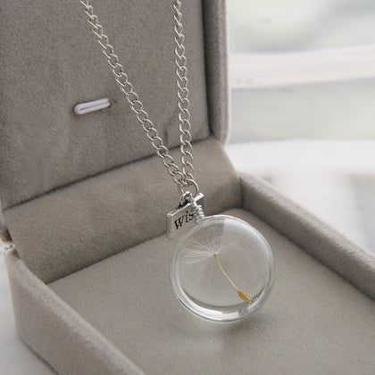 LKO Fashion Real Dandelion Crystal Necklace Glass