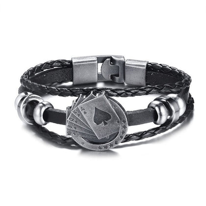 Vnox Lucky Vintage Men's Leather Bracelet Playing