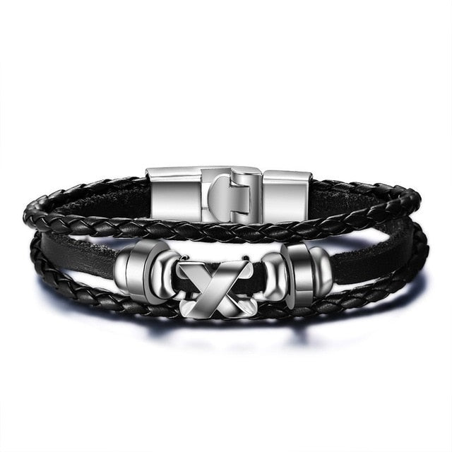 Vnox Lucky Vintage Men's Leather Bracelet Playing