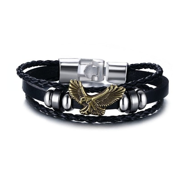 Vnox Lucky Vintage Men's Leather Bracelet Playing