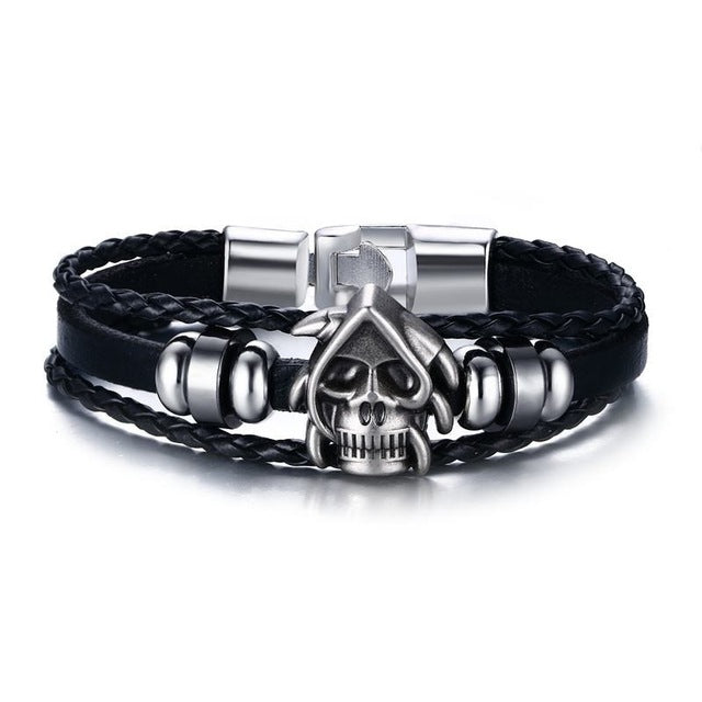 Vnox Lucky Vintage Men's Leather Bracelet Playing