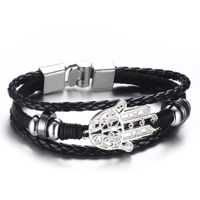 Vnox Lucky Vintage Men's Leather Bracelet Playing