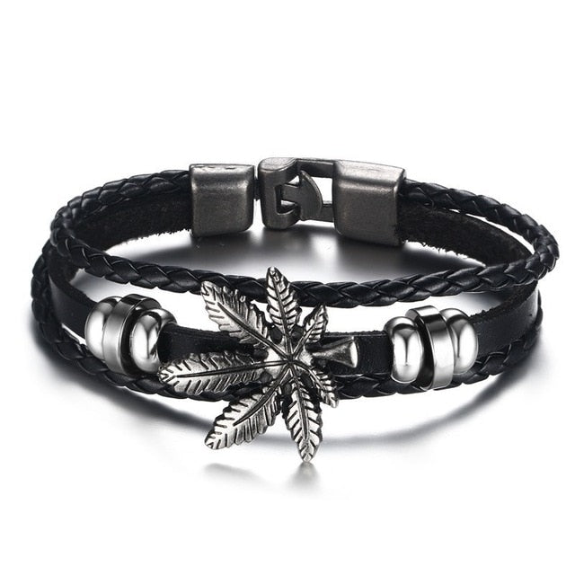 Vnox Lucky Vintage Men's Leather Bracelet Playing