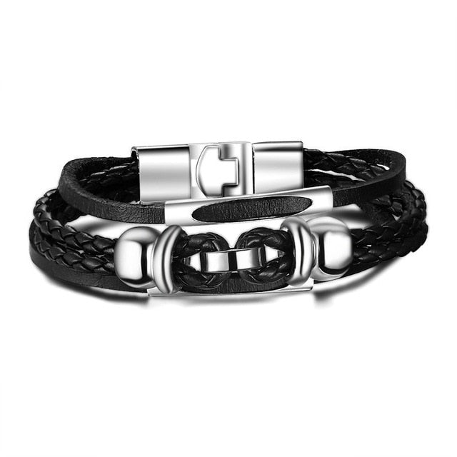 Vnox Lucky Vintage Men's Leather Bracelet Playing