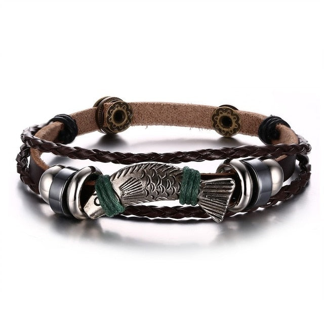 Vnox Lucky Vintage Men's Leather Bracelet Playing