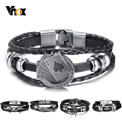Vnox Lucky Vintage Men's Leather Bracelet Playing